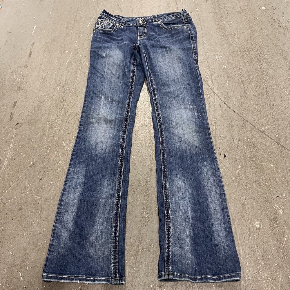 Grace in LA Jeans Womens Size 7 Blue Bootcut Y2K Thick Stitch Low Rise (31 x 32)